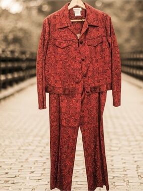 Conrad C collection Size 14 30.5 shimmer Red Paisley Women's Pantsuit